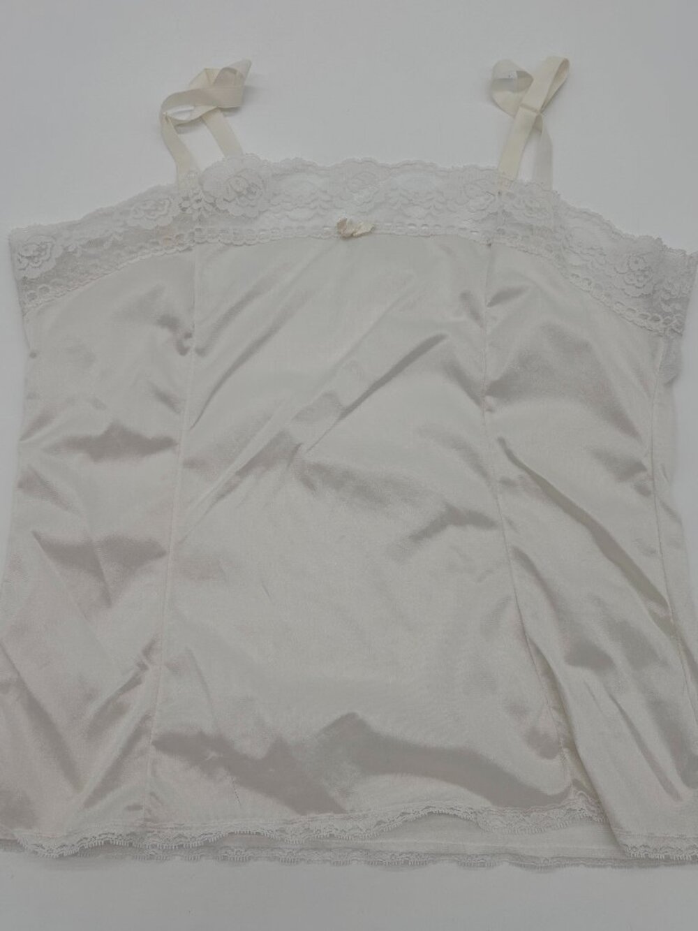VTG 80s Camisole Tank Top White Lace Trim Lingerie Boho Fairy Coquette Nylon L
